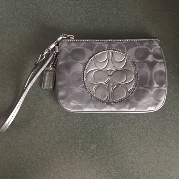 Coach Gray Canvas Leather Signature C Wristlet Mini Pouch - Picture 5 of 16